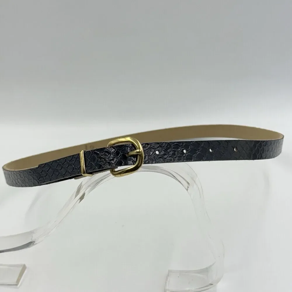 Women Gold Buckle Snakeskin Pattern Dress Belt Slim Wide Size 12